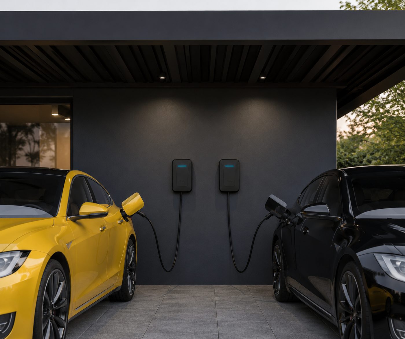Zwei Wallboxen im Carport einer Wohnanlage – Ladeinfrastruktur für Wohnungseigentümergemeinschaften von Elektro AN Erlangen